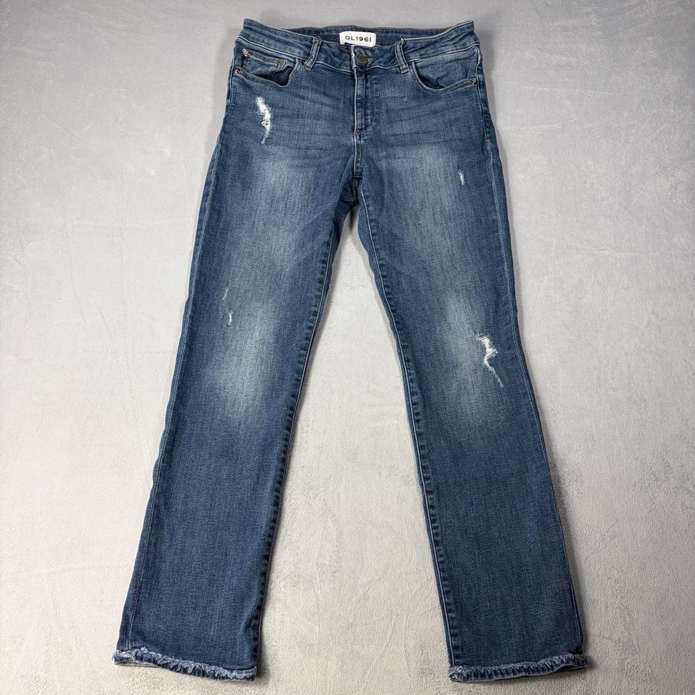 DL1961 Mara InstaSculpt Women's Jeans 29 Blue Straight Ankle Distressed Raw Hem